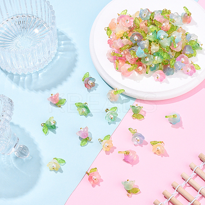 10Pcs Acrylic & Glass Flower Pendants PALLOY-YW00116-01-1