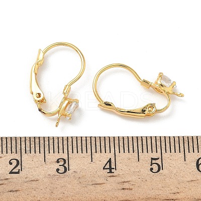 Teardrop Brass Micro Pave Clear Cubic Zirconia Leverback Earring Findings KK-Z136-24G-02-1