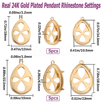 10Pcs 2 Styles Brass Pendant Rhinestone Settings KK-BBC0008-53-1
