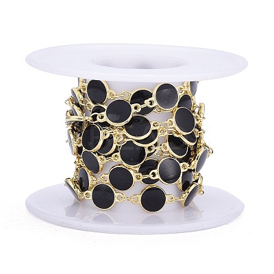 Handmade Alloy Enamel Flat Round Link Chains ENAM-F138-03D-RS-1