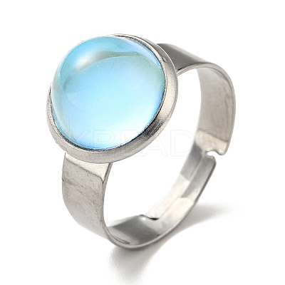 Flat Round K9 Glass Adjustable Ring RJEW-G253-01A-P-1