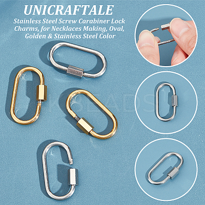 4Pcs 2 Colors 304 Stainless Steel Screw Carabiner Lock Charms STAS-UN0053-34-1
