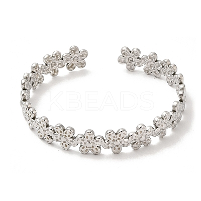 Non-Tarnish 304 Stainless Steel Flower Wrap Cuff Bangles for Women BJEW-L682-013P-1