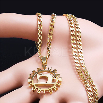 201 Stainless Steel Costura Sewing Machine Holloe Pendant Necklaces LS-NJEW-K283-28G-1