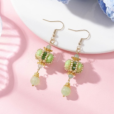 Lantern 304 Stainless Steel Synthetic Imperial Jasper Dangle Earrings EJEW-MZ00609-1