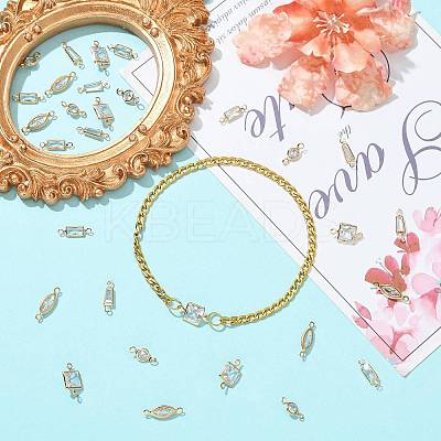 30Pcs 5 Styles Brass Pave Clear Cubic Zirconia Links Connector Charms ZIRC-FS0001-04-1