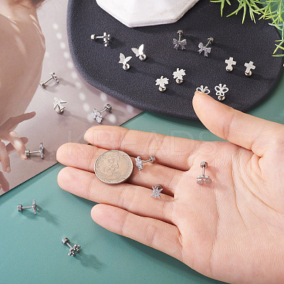 10Pairs 10 Styles 304 Stainless Steel Stud Earrings EJEW-TA0008-61-1