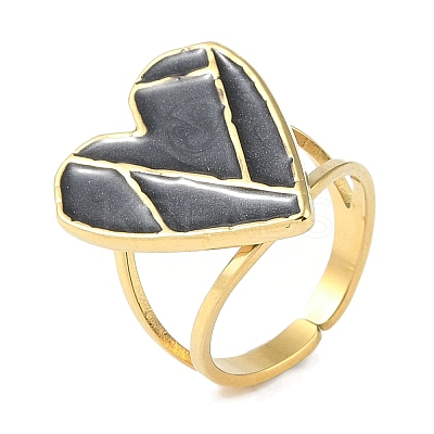 Ion Plating(IP) 304 Stainless Steel Enamel Heart Cuff Finger Rings RJEW-L107-070G-02-1