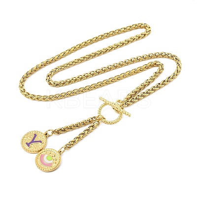 Ion Plating(IP) 304 Stainless Steel Purple Enamel Letter & Eye Pendant Wheat Chain Necklaces STAS-Z102-01G-Y-1