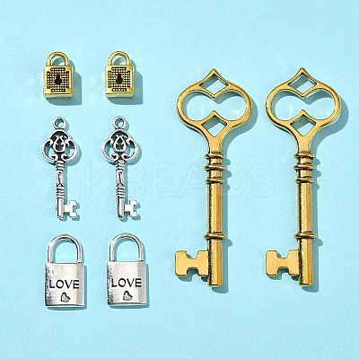 8Pcs 4 Styles Tibetan Style Alloy Skeleton Key Lock Pendants FIND-FS0002-11-1