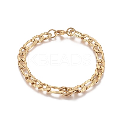 Ion Plating(IP) 304 Stainless Steel Figaro Chain Bracelets BJEW-I274-05G-1