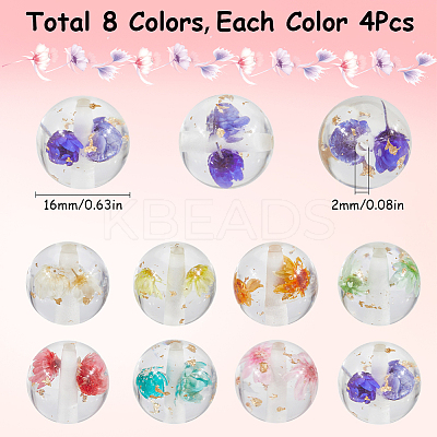 32Pcs 8 Styles Transparent Resin Inner Dried Flower Beads RESI-SC0005-63-1