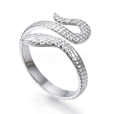 Non-Tarnish 304 Stainless Steel Snake Open Cuff Ring LS-RJEW-N040-21-1