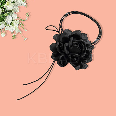 1Pc Retro Cloth Rose Flower Waxed Cord Wrap Choker Necklaces for Women NJEW-CP0001-05A-1