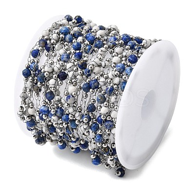 Handmade Natural Lapis Lazuli & Synthetic Howlite Beads & 316 Stainless Steel Round Link Chains CHS-L033-07P-03-1