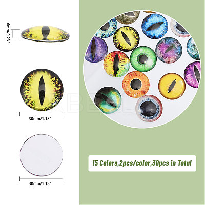 30Pcs 15 Colors Luminous Self Adhesive Glass Eyes Cabochons DIY-CA0006-29-1