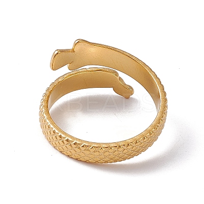 Ion Plating(IP) 304 Stainless Steel Ring Arowana Fish Wrap Open Cuff Ring for Women RJEW-C045-21G-1
