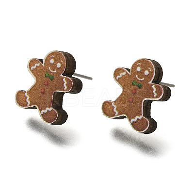 Christmas Printed Wood Stud Earrings for Women EJEW-U025-01F-1