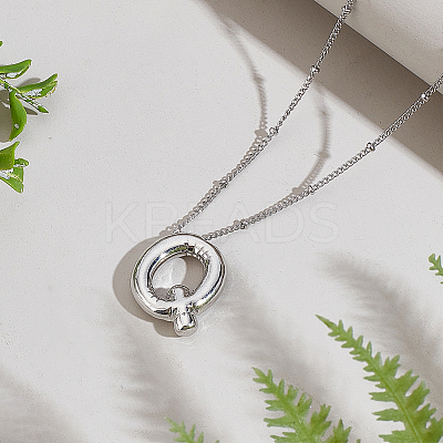 1pc Brass Chain with Alloy Letter Pendants Necklaces NJEW-LP0001-41Q-P-1