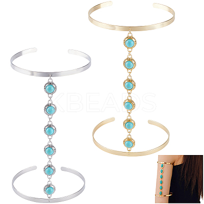 2Pcs 2 Colors Alloy Upper Arm Open Cuff Bangles for Women BJEW-CY0001-02-1
