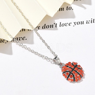 Zinc Alloy Hyacinth Rhinestone Sport Ball Pendant Cable Chain Necklaces LS-NJEW-U024-01P-03-1