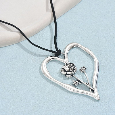 Birth Flower Heart Zinc Alloy Pendant Black Faux Suede Cord Necklaces for Women FS-WGA5BEC-10-1