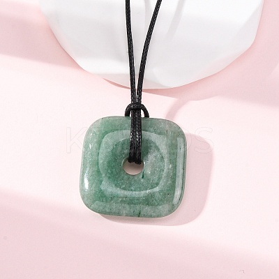 Natural Green Aventurine Square Pendants Black PU Leather Cord Necklaces X-NJEW-K285-01B-1