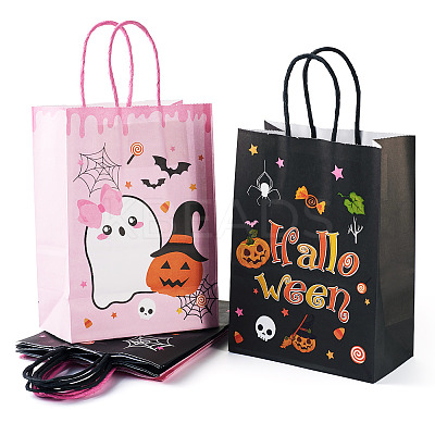 8Pcs 4 Styles Halloween Theme Printed Paper Gift Tote Bags ABAG-TA0001-60-1