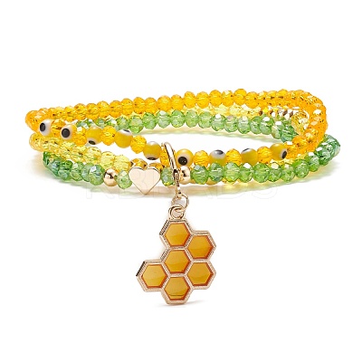 Round Glass Evil Eye Triple Layer Multi-strand Bracelet BJEW-JB08229-03-1