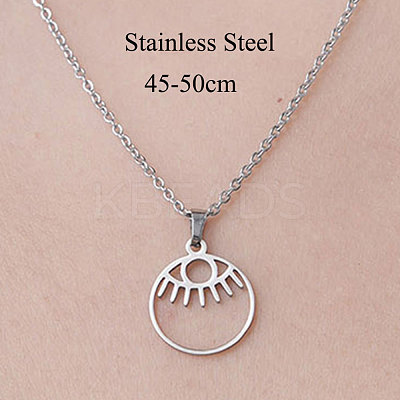 Non-Tarnish 201 Stainless Steel Hollow Eye Pendant Necklace NJEW-OY001-43-1