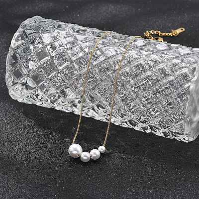 White Plastic Pearl Graduated Round Beads Pendant Necklaces NJEW-P320-21G-1