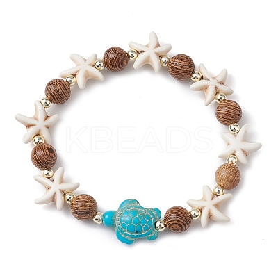 10Pcs 10 Styles Synthetic Turquoise & Coconut & Wood Beaded Stretch Bracelet Sets BJEW-JB10719-1