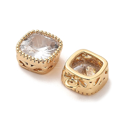 Brass Micro Pave Clear Cubic Zirconia Charms KK-B110-01G-05-1