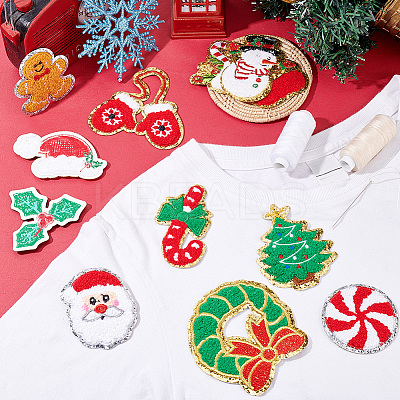 12Pcs 12 Style Christmas Theme Towel Embroidery Cloth Iron on/Sew on Patches PATC-FG0001-47-1