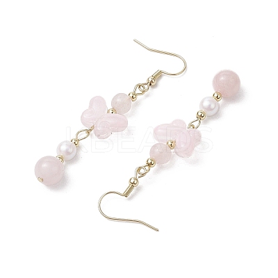 Natural Rose Quartz Butterfly Dangle Earrings EJEW-JE06317-01-1