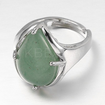 Teardrop Platinum Tone Brass Gemstone Adjustable Wide Band Rings RJEW-L062-02E-1