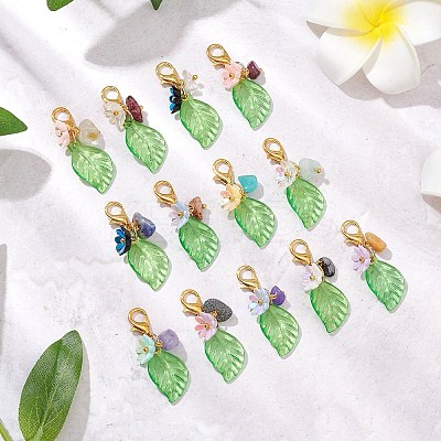 Leaf Acrylic & Flower Resin Pendant Decorations HJEW-JM02785-1