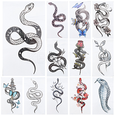 Snake Water Proof Removable Temporary Tattoos Stickers AJEW-WH20048-49-1