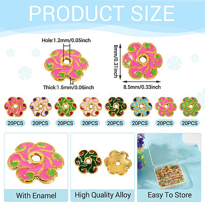 160Pcs 8 Colors Alloy Enamel Bead Caps FIND-TA0008-38-1