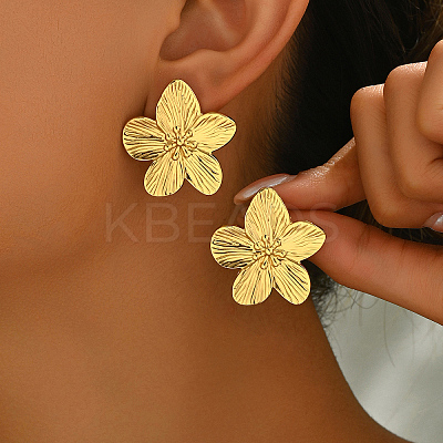 Stylish 201 Stainless Steel Striped Flower Stud Earrings LS-CN5900-2-1