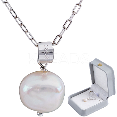 1Pc Natural Pearl Pendant Necklaces with 925 Sterling Paperclip Chains NJEW-BBC0001-15-1