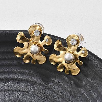 304 Stainless Steel Clear Cubic Zirconia Stud Earrings EJEW-R020-05G-01-1