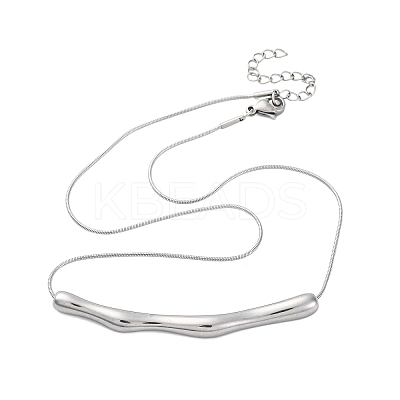 304 Stainless Steel Round Snake Chain Textured Bar Pendant Necklaces for Women NJEW-K276-15P-1