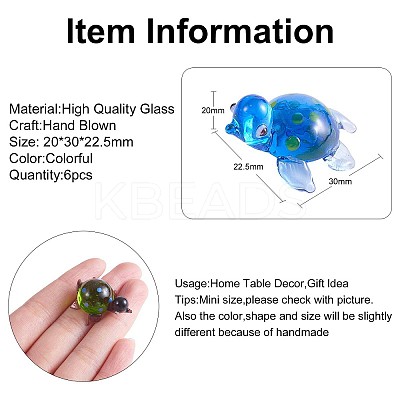 6Pcs Handmade Mini Turtle Figurines Sea Turtle Small Figurines Hand Blown Art Glass Turtle Figurines Marine Glass Animal Statue Cute Miniature Garden Decoration Turtle Gift JX531A-1