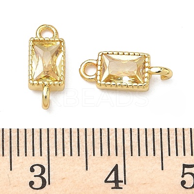 Brass Pave Cubic Zirconia Rectangle Connector Charms KK-P348-10G-1