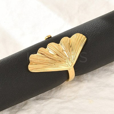 Leaf 304 Stainless Steel Open Cuff Rings for Women LS-RJEW-G338-06G-1