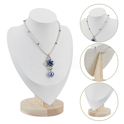 Bust PU Leather & Wooden Necklace Display Stands NDIS-WH0020-02B-01-1