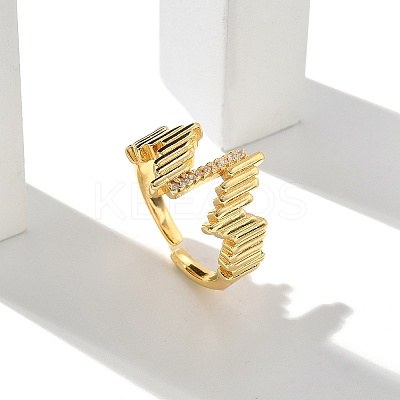 Brass Micro Pave Clear Cubic Zirconia Cuff Finger Rings for Women RJEW-B112-07G-1