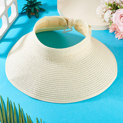 1Pc Women Straw Floppy Wide Brim Sun Hat AJEW-TA0002-59C-1