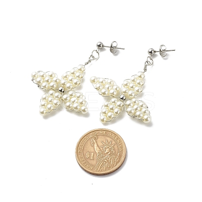 Glass Pearl Braided Star Stud Earrings EJEW-JE04982-01-1